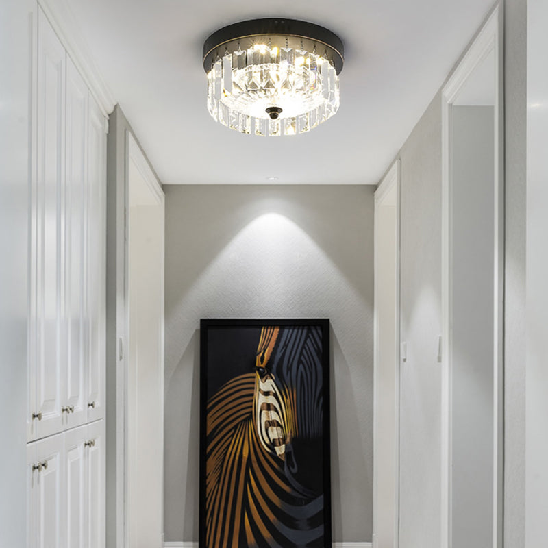 Modern Black Round Crystal Ceiling Lamp, Choose from 10"/14"/18" Widths