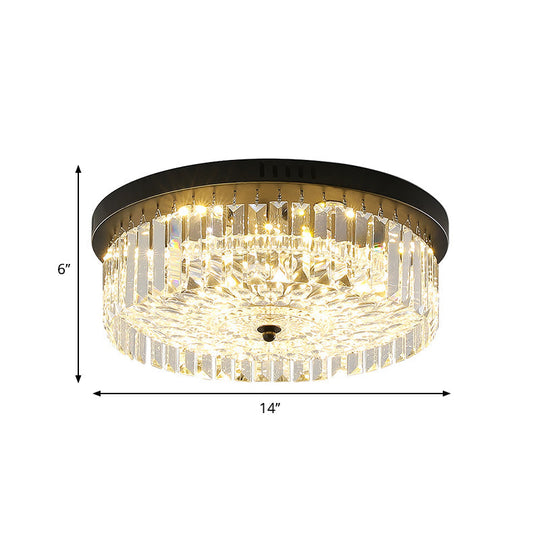 Modern Black Round Crystal Ceiling Lamp, Choose from 10"/14"/18" Widths