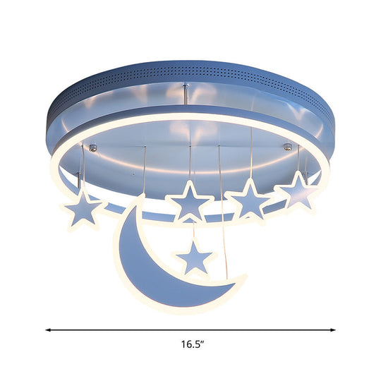 Modern Acrylic Round Flush Mount Lamp - LED Ceiling Light Fixture with Star Deco, Warm/White Light - 16.5"/20.5" Dia - Blue/Pink/White Options