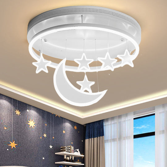Modern Acrylic Round Flush Mount Lamp - LED Ceiling Light Fixture with Star Deco, Warm/White Light - 16.5"/20.5" Dia - Blue/Pink/White Options