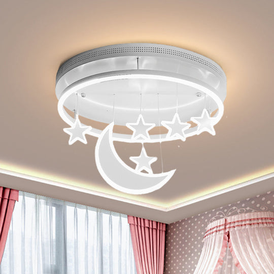 Modern Acrylic Round Flush Mount Lamp - LED Ceiling Light Fixture with Star Deco, Warm/White Light - 16.5"/20.5" Dia - Blue/Pink/White Options