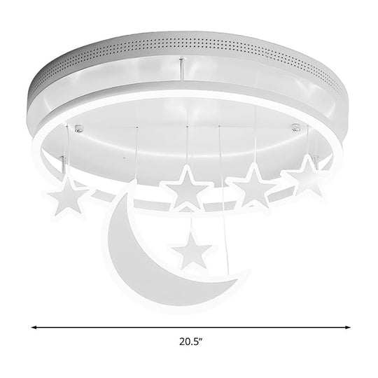 Modern Acrylic Round Flush Mount Lamp - LED Ceiling Light Fixture with Star Deco, Warm/White Light - 16.5"/20.5" Dia - Blue/Pink/White Options