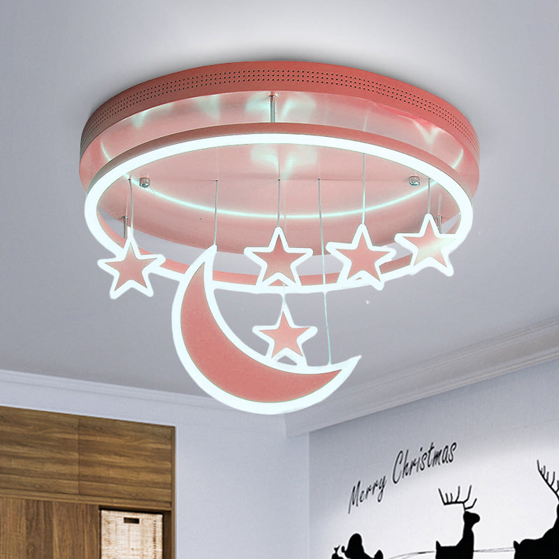 Modern Acrylic Round Flush Mount Lamp - LED Ceiling Light Fixture with Star Deco, Warm/White Light - 16.5"/20.5" Dia - Blue/Pink/White Options