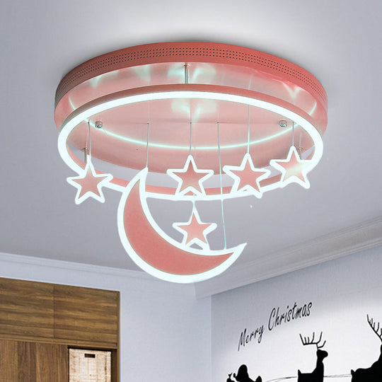 Modern Acrylic Round Flush Mount Lamp - LED Ceiling Light Fixture with Star Deco, Warm/White Light - 16.5"/20.5" Dia - Blue/Pink/White Options