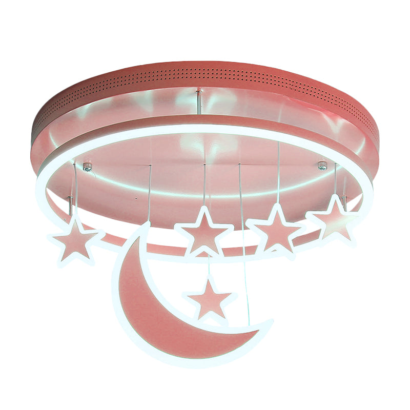 Modern Acrylic Round Flush Mount Lamp - LED Ceiling Light Fixture with Star Deco, Warm/White Light - 16.5"/20.5" Dia - Blue/Pink/White Options