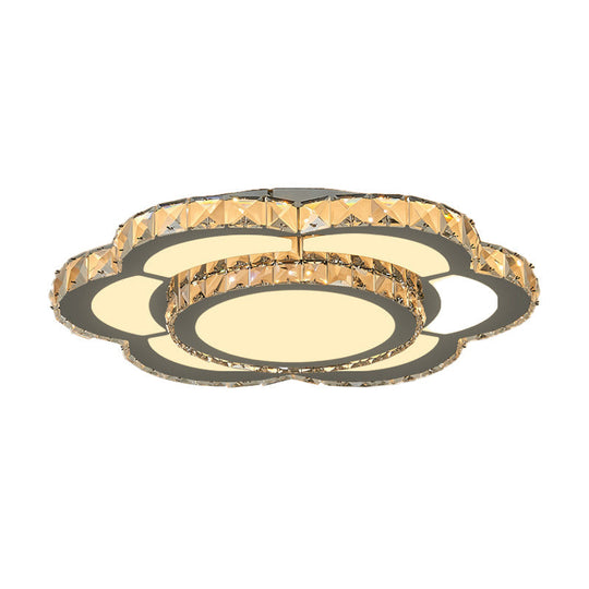 Contemporary Crystal Flush Mount Lamp: Floral Living Room Led Light Fixture In Warm/White -