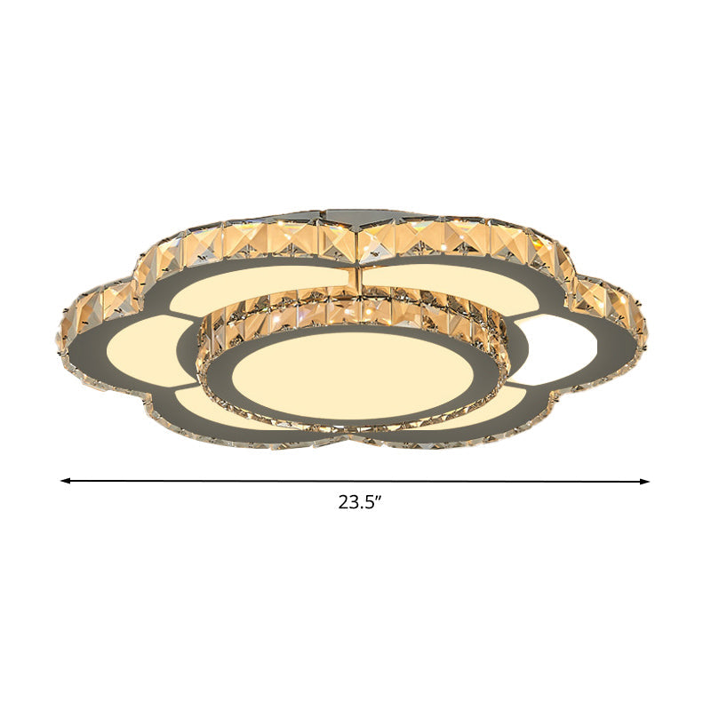 Contemporary Crystal Flush Mount Lamp: Floral Living Room LED Light Fixture in Warm/White - 10"/18"/23.5" Wide