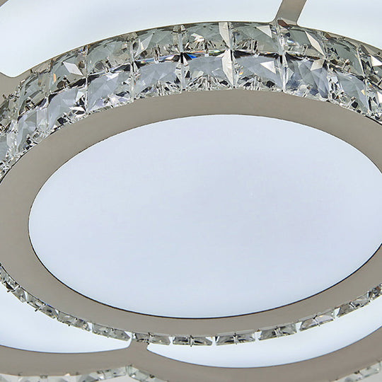 Contemporary Crystal Flush Mount Lamp: Floral Living Room LED Light Fixture in Warm/White - 10"/18"/23.5" Wide
