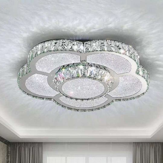 Modern White Clear Crystal Glass Flower Flush Mount LED Ceiling Light - 14"/18"/23.5" Warm/White Light, Remote Control Dimmable