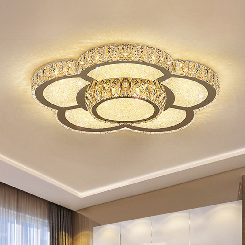 Modern White Clear Crystal Glass Flower Flush Mount LED Ceiling Light - 14"/18"/23.5" Warm/White Light, Remote Control Dimmable