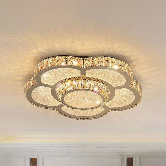 Modern White Clear Crystal Glass Flower Flush Mount Led Ceiling Light - 14/18/23.5 Warm/White Remote