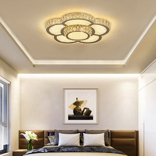 Modern White Clear Crystal Glass Flower Flush Mount LED Ceiling Light - 14"/18"/23.5" Warm/White Light, Remote Control Dimmable