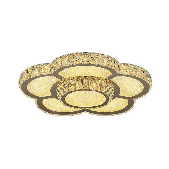 Modern White Clear Crystal Glass Flower Flush Mount LED Ceiling Light - 14"/18"/23.5" Warm/White Light, Remote Control Dimmable