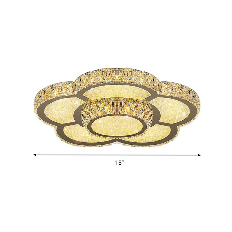Modern White Clear Crystal Glass Flower Flush Mount Led Ceiling Light - 14/18/23.5 Warm/White Remote
