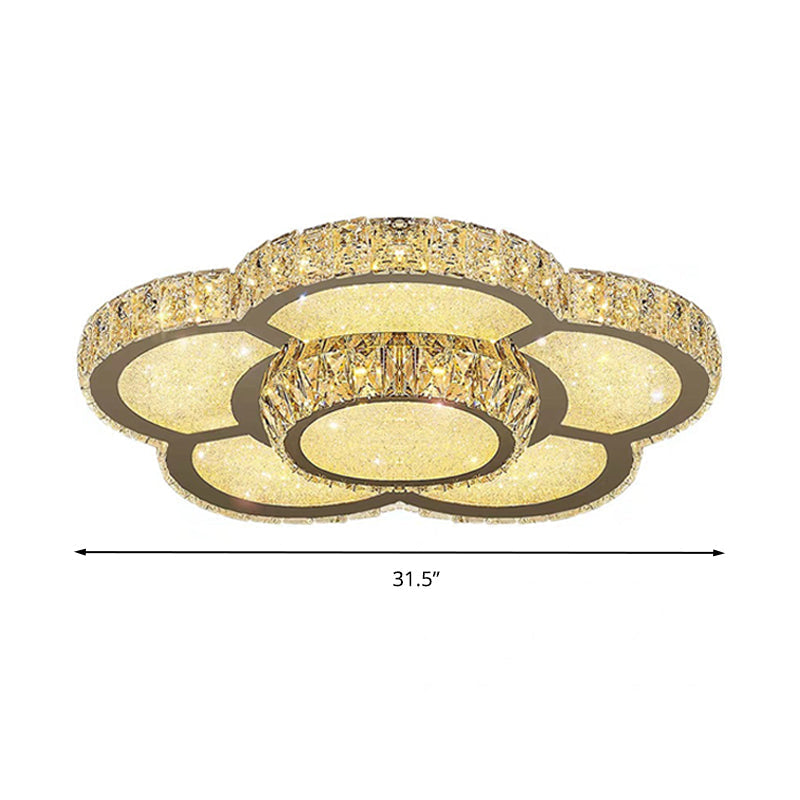 Modern White Clear Crystal Glass Flower Flush Mount LED Ceiling Light - 14"/18"/23.5" Warm/White Light, Remote Control Dimmable