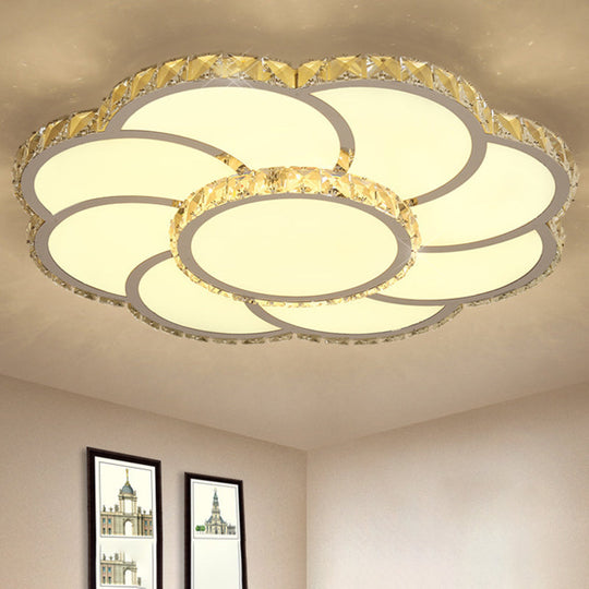 Modern Crystal Ceiling Lamp - Smart LED Flush Mount Light 18"/24" Wide - Warm/White Light