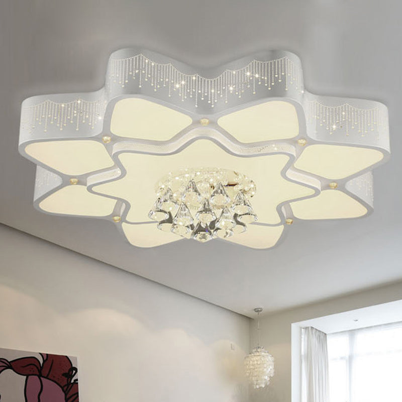 Plafonnier LED moderne en cristal à fleurs blanches – Montage encastré 21"/24,5"/31,5" pour salon