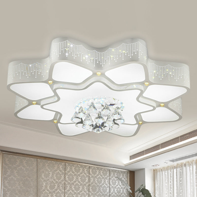 Plafonnier LED moderne en cristal à fleurs blanches – Montage encastré 21"/24,5"/31,5" pour salon