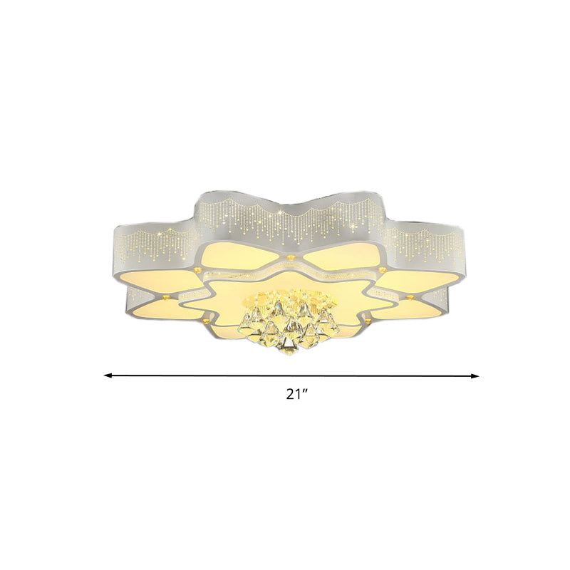 Plafonnier LED moderne en cristal à fleurs blanches – Montage encastré 21"/24,5"/31,5" pour salon