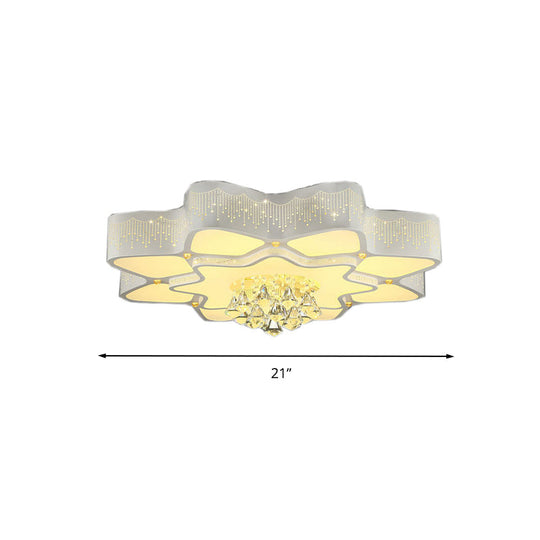 Plafonnier LED moderne en cristal à fleurs blanches – Montage encastré 21"/24,5"/31,5" pour salon