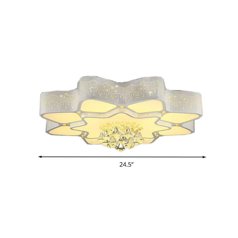 Plafonnier LED moderne en cristal à fleurs blanches – Montage encastré 21"/24,5"/31,5" pour salon