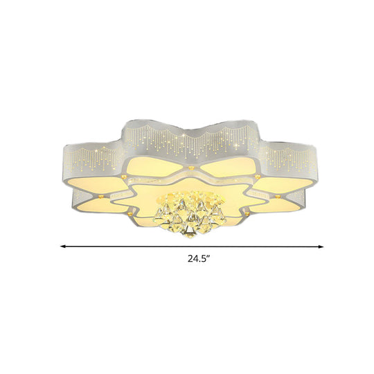 Modern White Led Flower Crystal Ceiling Lamp 21/24.5/31.5 Flush Mount For Living Room