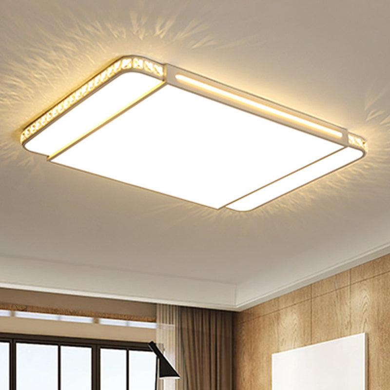 Modern LED Acrylic Flush Light: White Rectangle Living Room Flush Mount Lamp with Remote Control Dimming