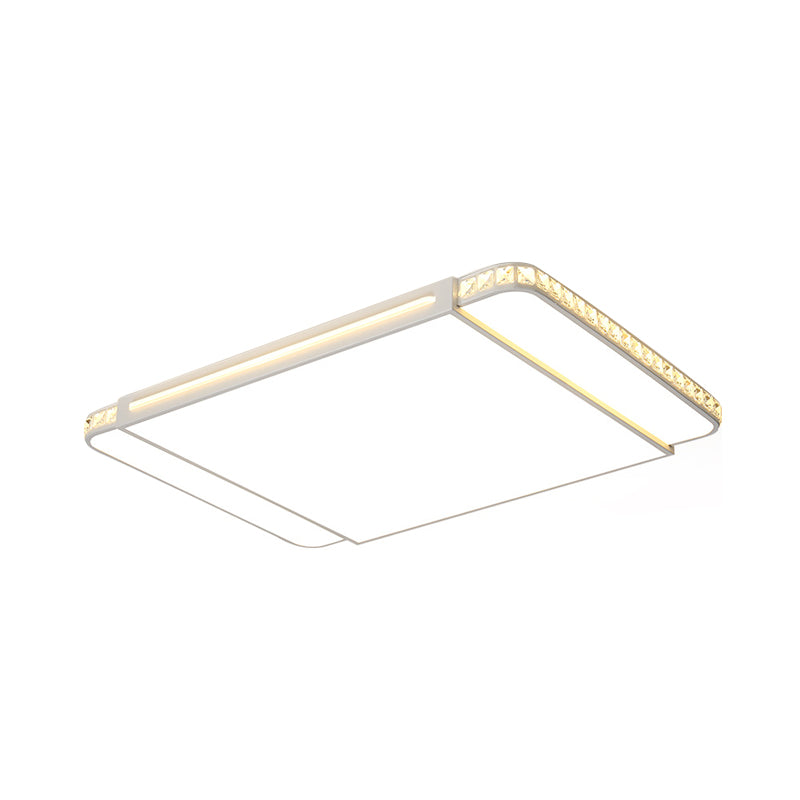 Modern LED Acrylic Flush Light: White Rectangle Living Room Flush Mount Lamp with Remote Control Dimming