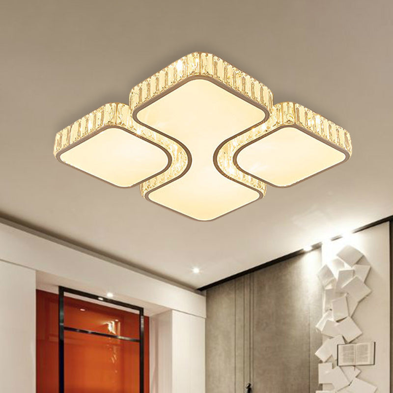 Contemporary Geometric Crystal Block Ceiling Light - Led Flush Mount 16/16.5/35.5 W White/3 Color