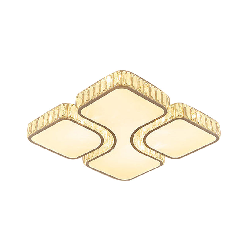 Contemporary Geometric Crystal Block Ceiling Light - LED Flush Mount - 16"/16.5"/35.5" W - White/3 Color Light Options