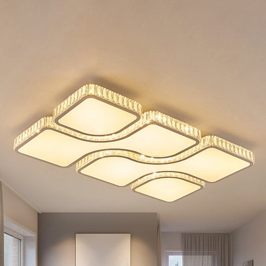 Contemporary Geometric Crystal Block Ceiling Light - LED Flush Mount - 16"/16.5"/35.5" W - White/3 Color Light Options