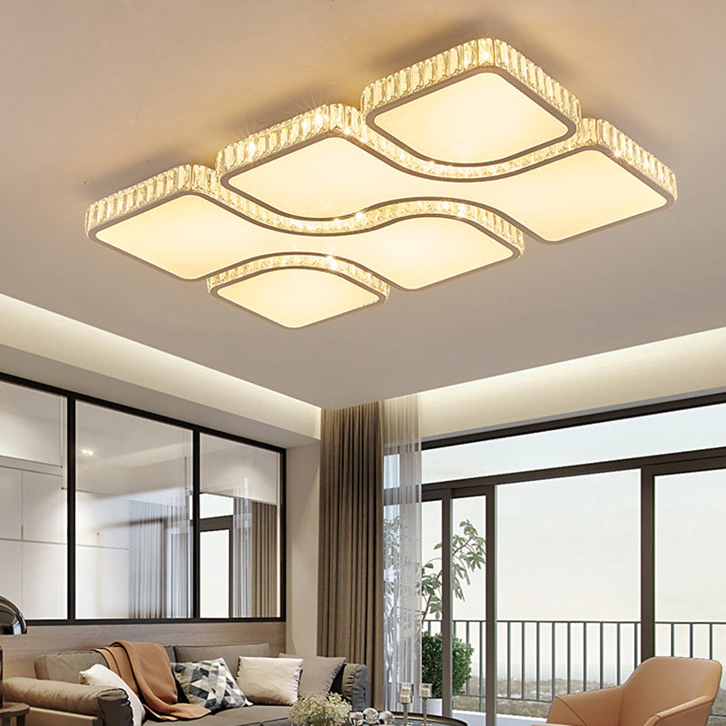 Contemporary Geometric Crystal Block Ceiling Light - LED Flush Mount - 16"/16.5"/35.5" W - White/3 Color Light Options
