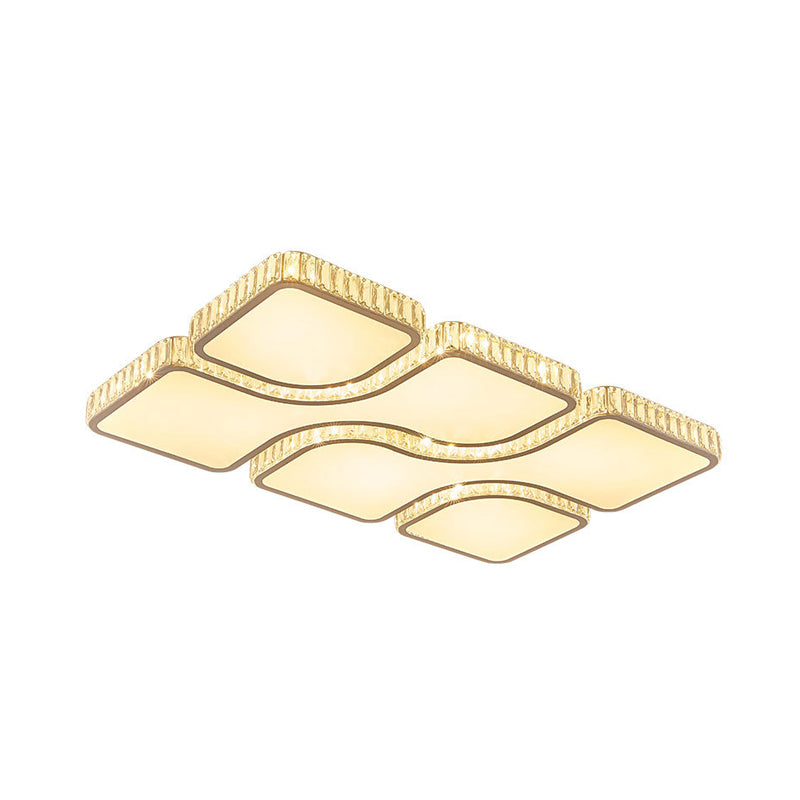 Contemporary Geometric Crystal Block Ceiling Light - LED Flush Mount - 16"/16.5"/35.5" W - White/3 Color Light Options