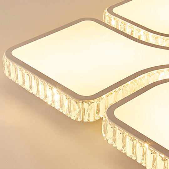 Contemporary Geometric Crystal Block Ceiling Light - LED Flush Mount - 16"/16.5"/35.5" W - White/3 Color Light Options