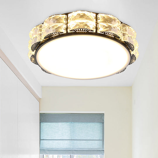 Modern LED Crystal Flush Mount Spotlight in Black/White - Round/Square Corridor Lighting
