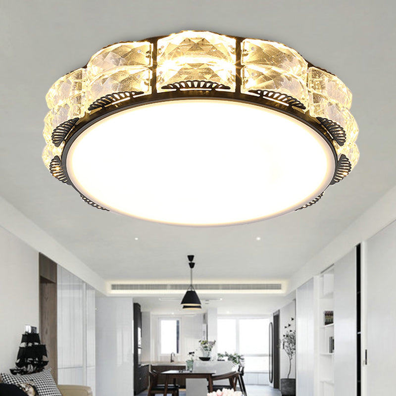 Modern LED Crystal Flush Mount Spotlight in Black/White - Round/Square Corridor Lighting