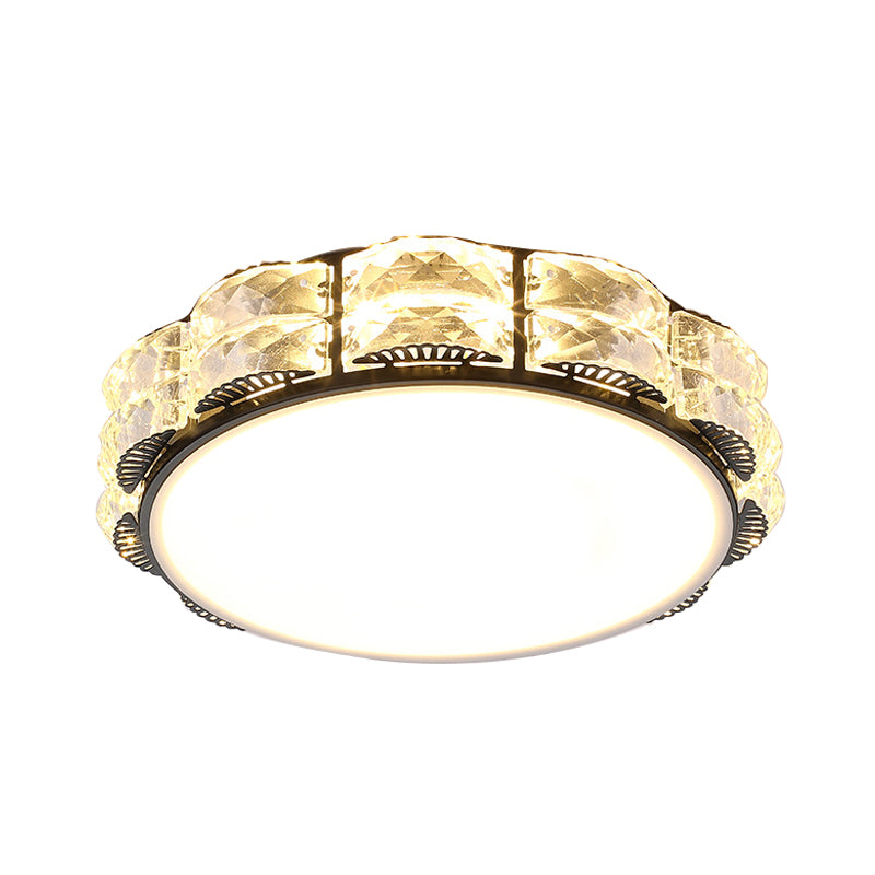 Modern LED Crystal Flush Mount Spotlight in Black/White - Round/Square Corridor Lighting