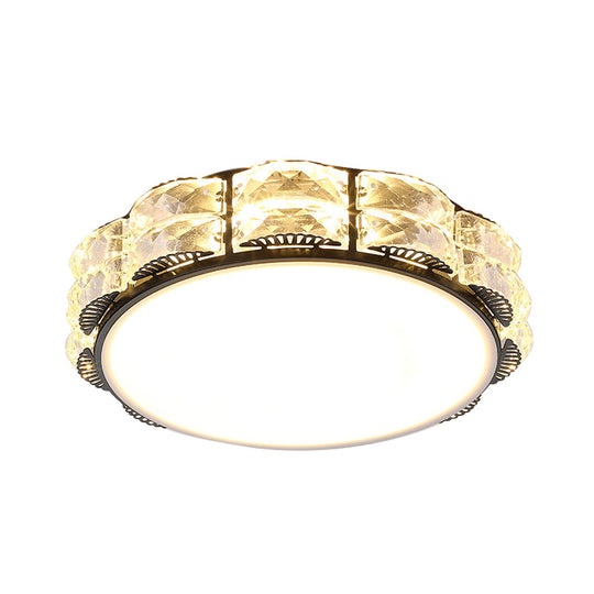 Modern LED Crystal Flush Mount Spotlight in Black/White - Round/Square Corridor Lighting