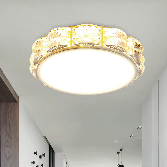 Modern LED Crystal Flush Mount Spotlight in Black/White - Round/Square Corridor Lighting