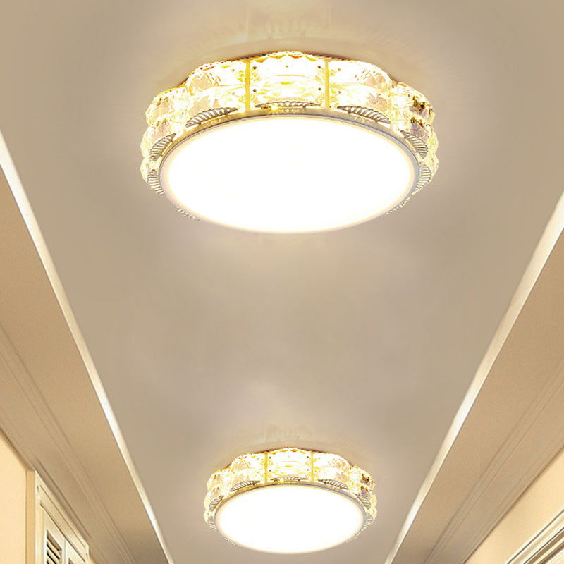 Modern LED Crystal Flush Mount Spotlight in Black/White - Round/Square Corridor Lighting