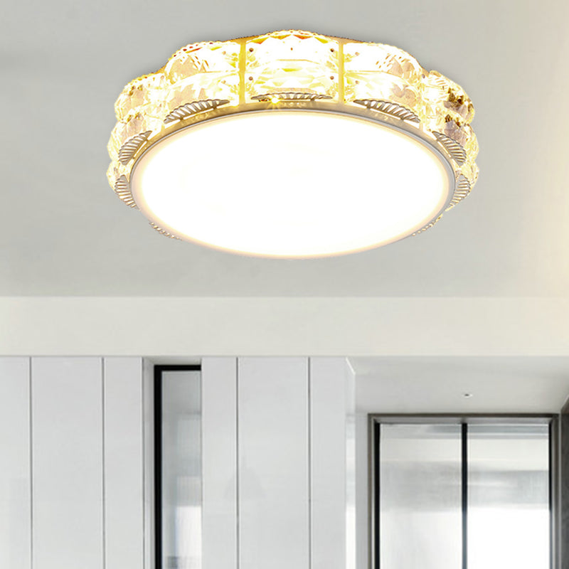 Modern LED Crystal Flush Mount Spotlight in Black/White - Round/Square Corridor Lighting