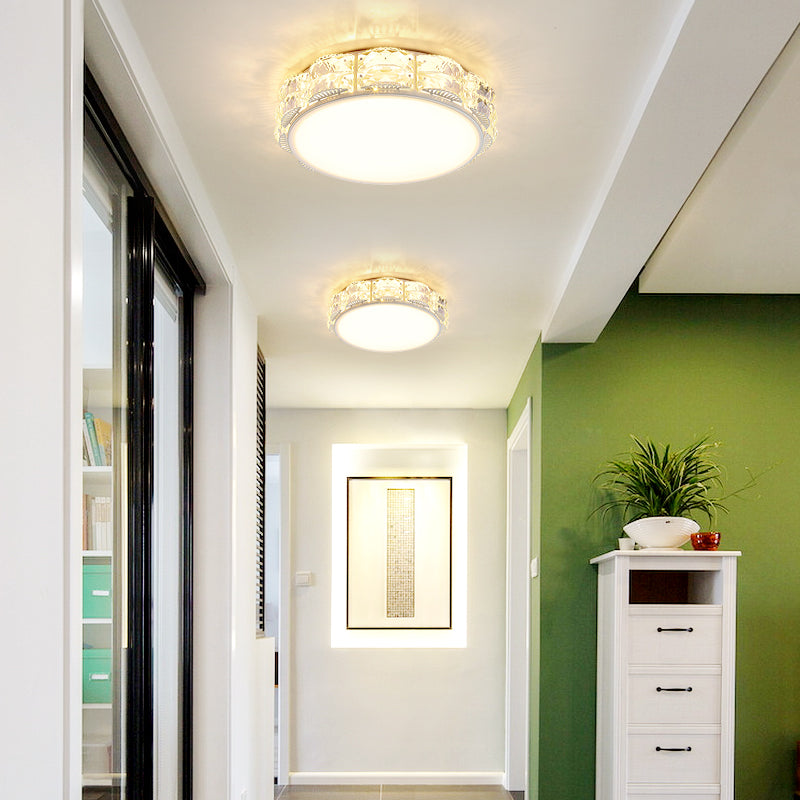 Modern LED Crystal Flush Mount Spotlight in Black/White - Round/Square Corridor Lighting