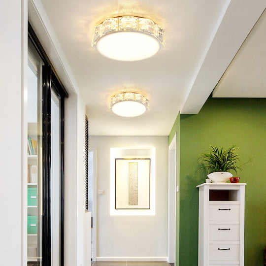Modern LED Crystal Flush Mount Spotlight in Black/White - Round/Square Corridor Lighting
