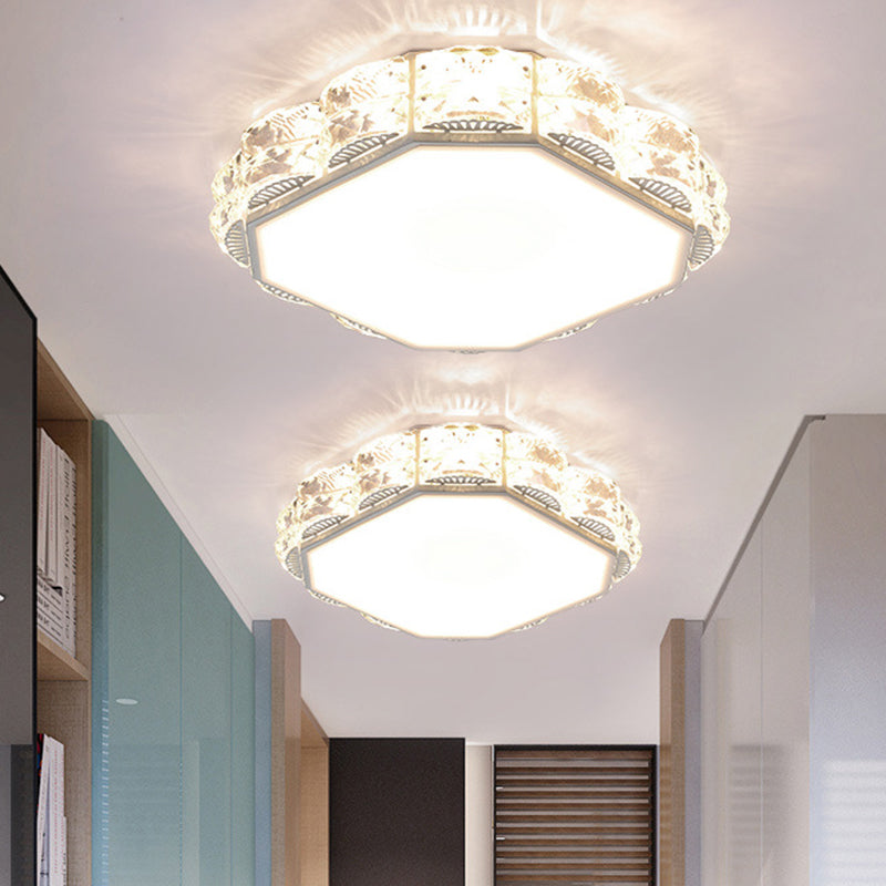 Modern LED Crystal Flush Mount Spotlight in Black/White - Round/Square Corridor Lighting