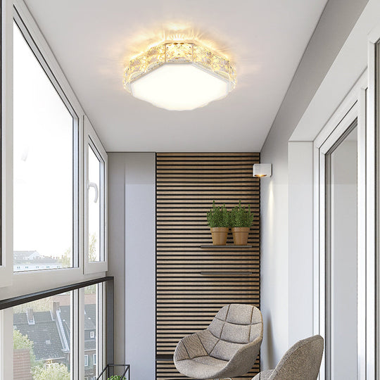 Modern LED Crystal Flush Mount Spotlight in Black/White - Round/Square Corridor Lighting