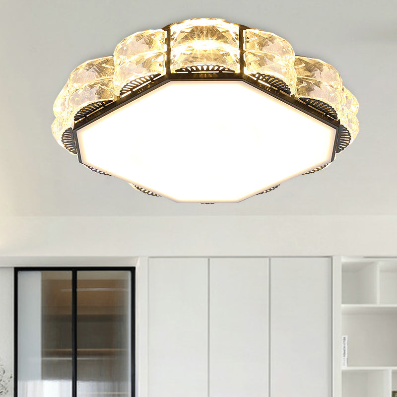Modern LED Crystal Flush Mount Spotlight in Black/White - Round/Square Corridor Lighting