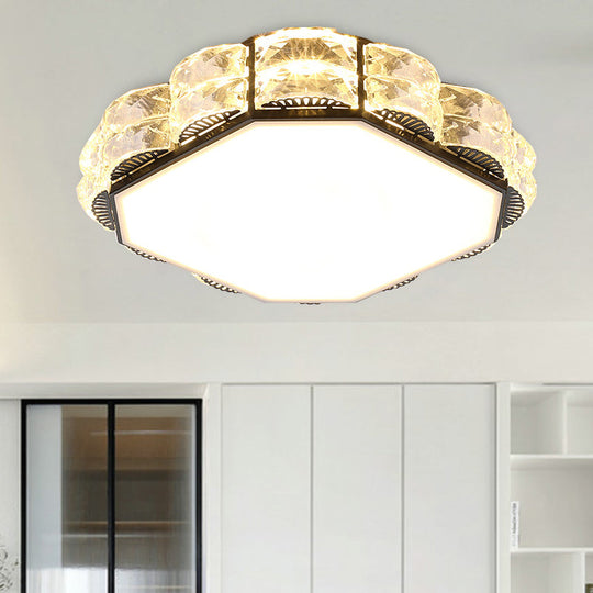 Modern LED Crystal Flush Mount Spotlight in Black/White - Round/Square Corridor Lighting