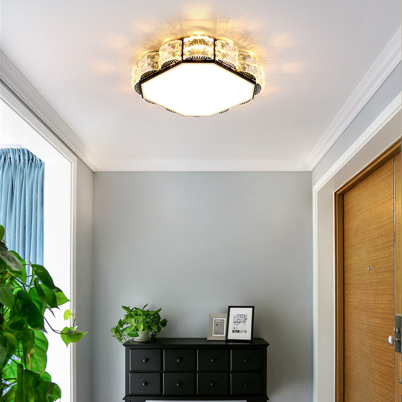 Modern LED Crystal Flush Mount Spotlight in Black/White - Round/Square Corridor Lighting