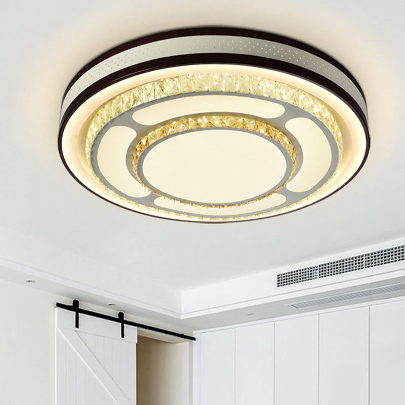 Modern Crystal LED Flush Mount Ceiling Light in White - 19.5"/31.5" Diameter