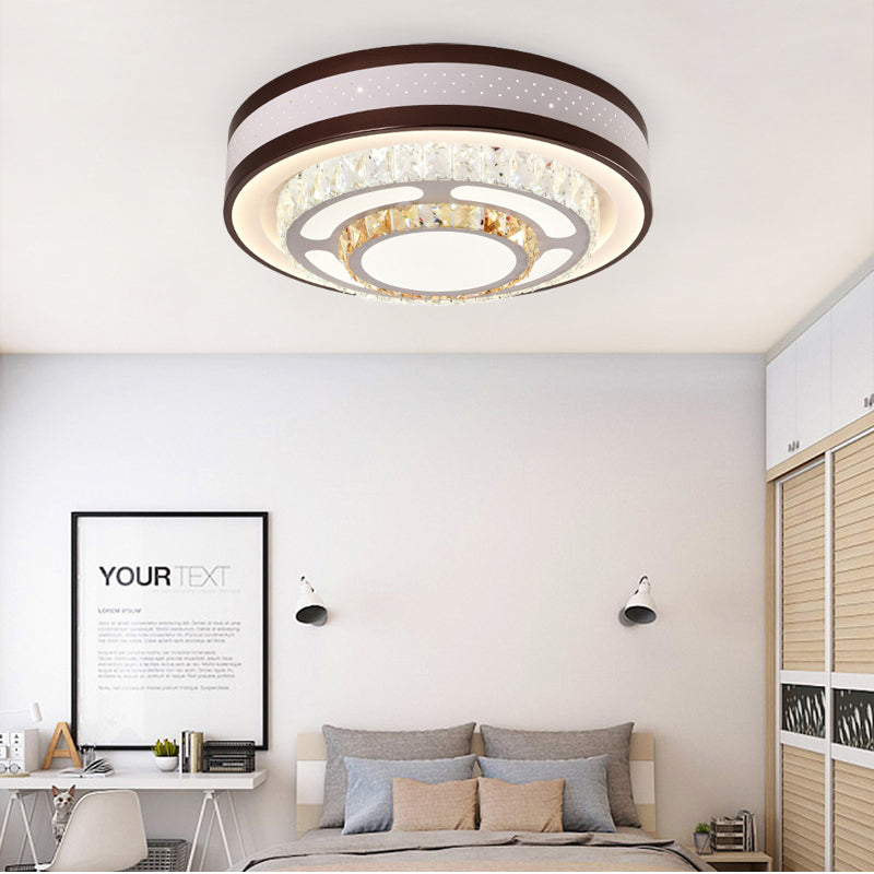 Modern Crystal LED Flush Mount Ceiling Light in White - 19.5"/31.5" Diameter